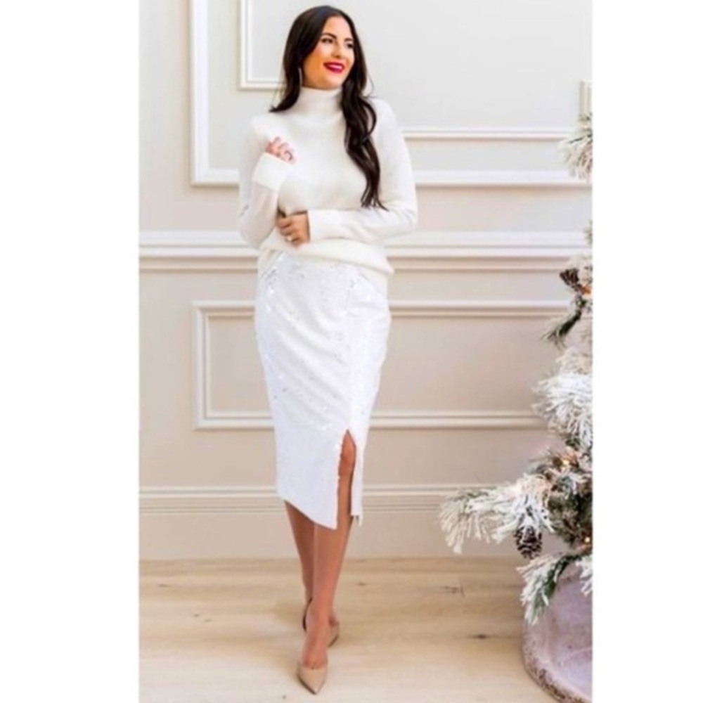 Rachel Parcell Winter or Bridal White Sequin Pencil Midi Skirt Size Small